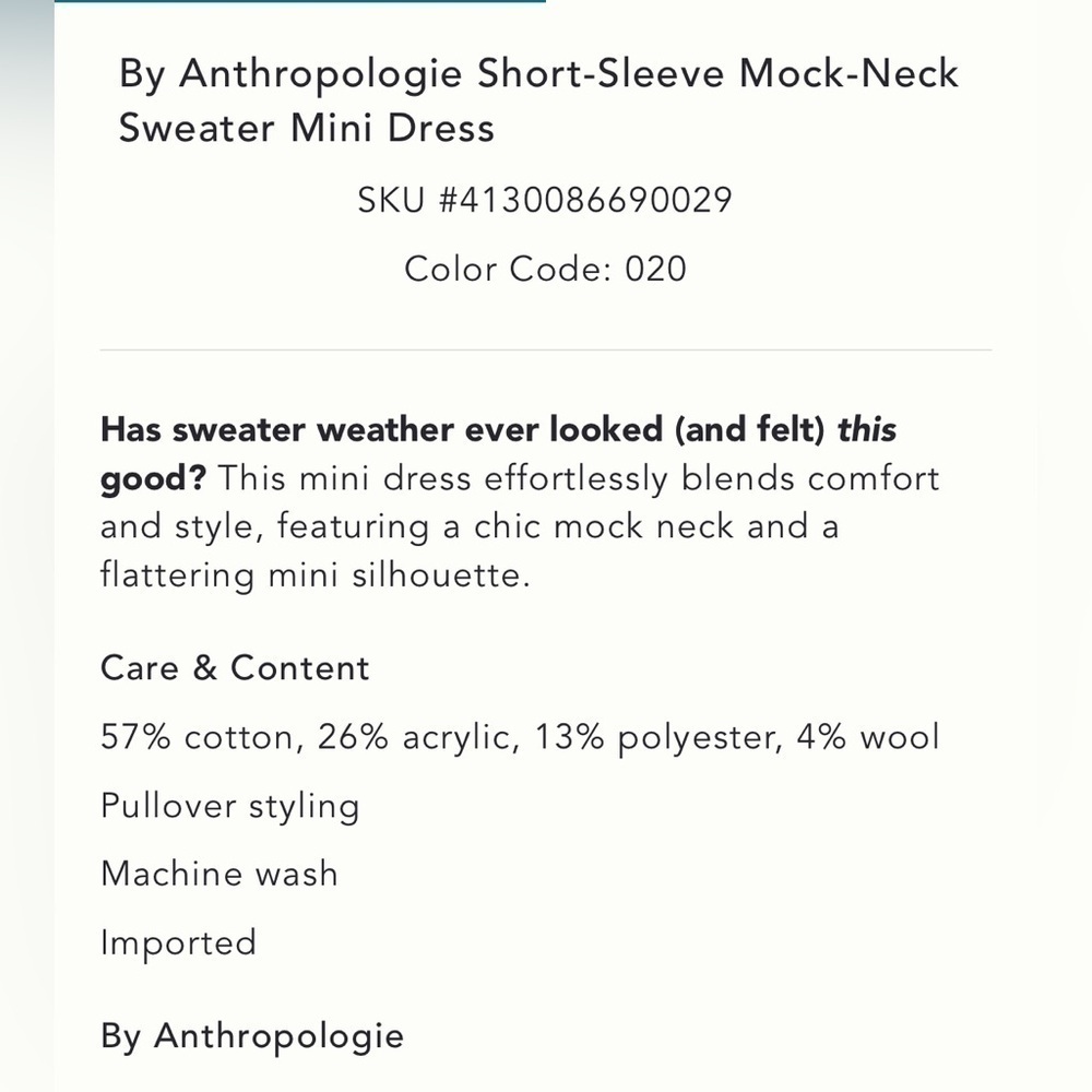 NWT new Anthropologie medium fits large  mock neck sweater mini dress brown - Picture 4 of 16